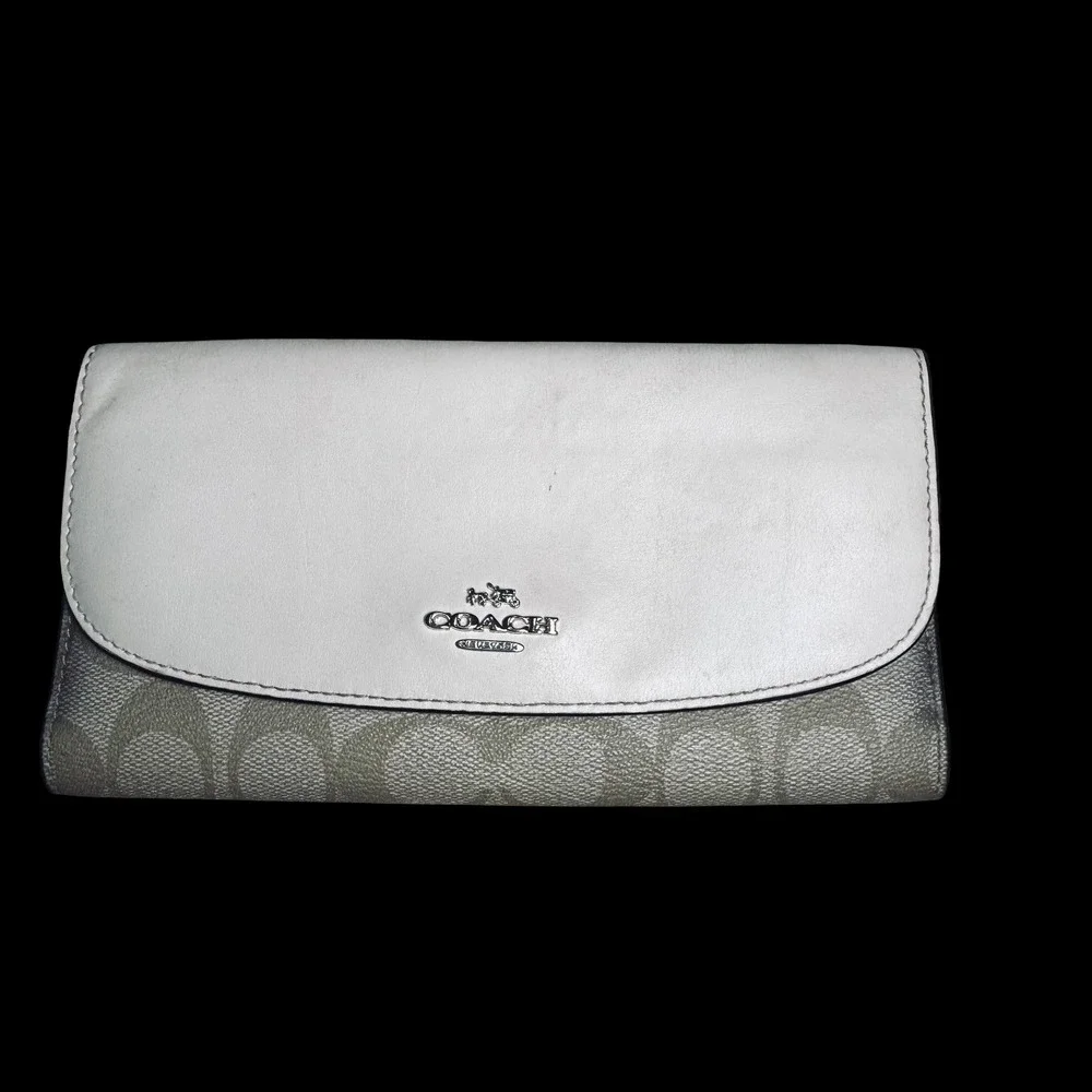 Coach F57319 Signature Canvas White Leather Long Wallet Checkbook Clutch Bifold